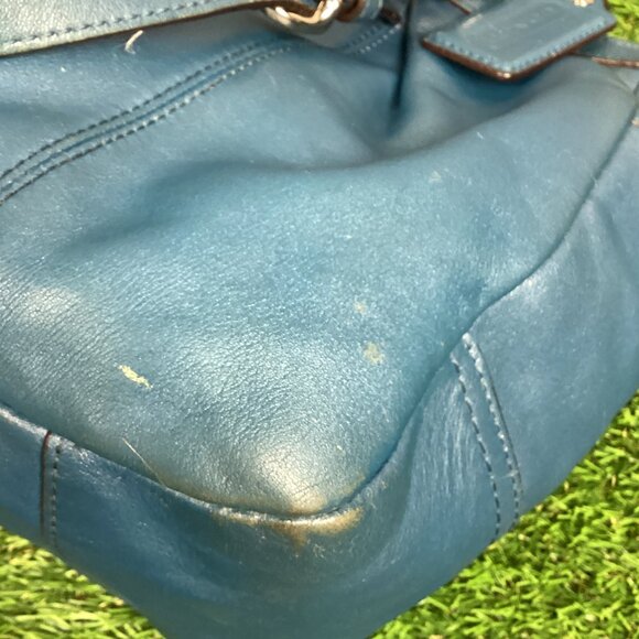 COACH Blue Leather Pleated Gallery East West Tote Handbag 17721 - Picture 7 of 16